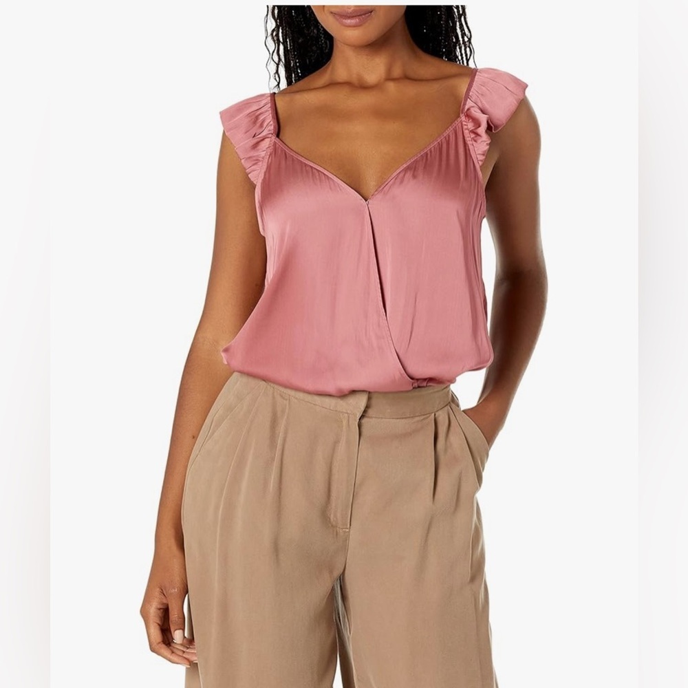 NWT PAIGE Lunah Satin Flutter V-Neck Thong Bodysuit in Muted Brick Dust Sz L